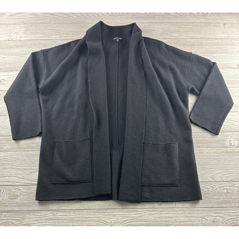 Eileen Fisher Open Front Straight Long Cardigan Black size‎ Large Long Sleeve